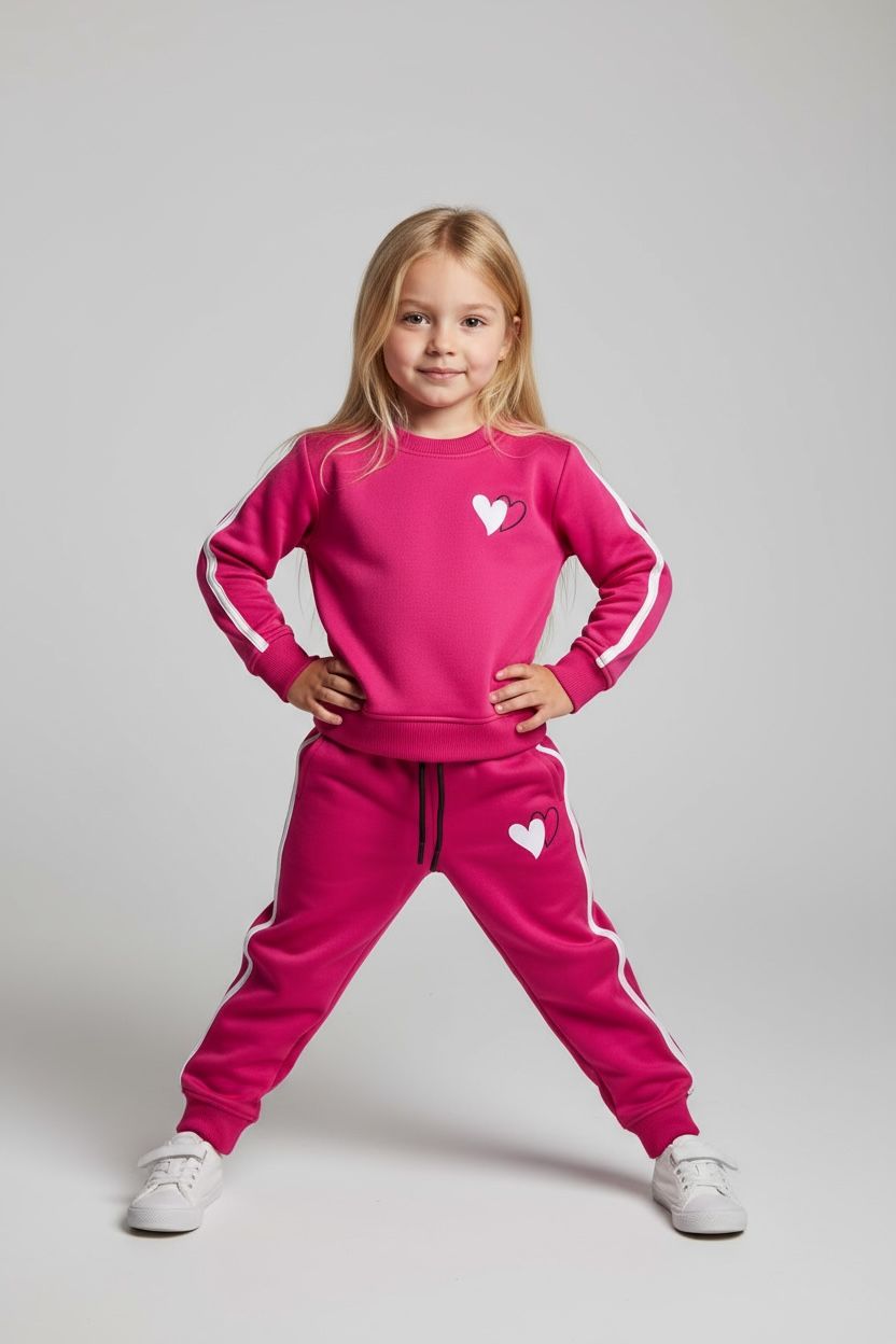 Cute Heart Print Girls Tracksuit