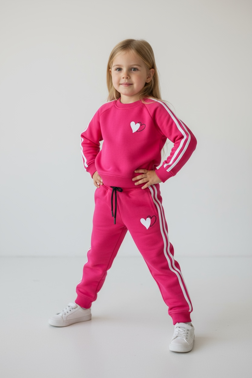Cute Heart Print Girls Tracksuit